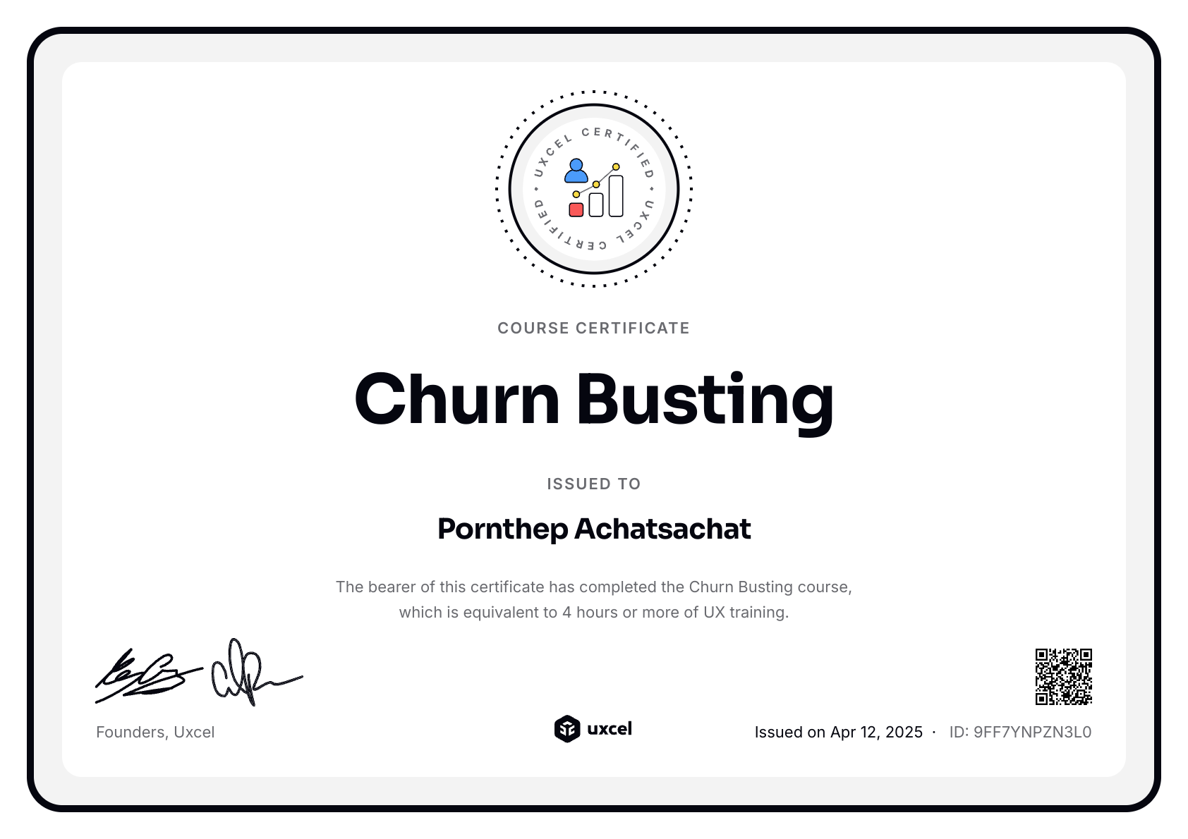 Pornthep Achatsachat's certificate